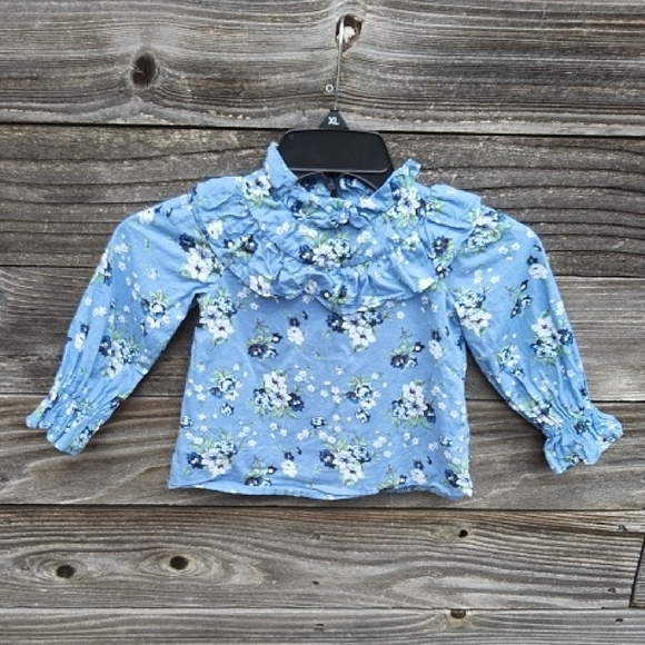 Janie and Jack Blue Floral Ruffle Blouse - Picture 1 of 8